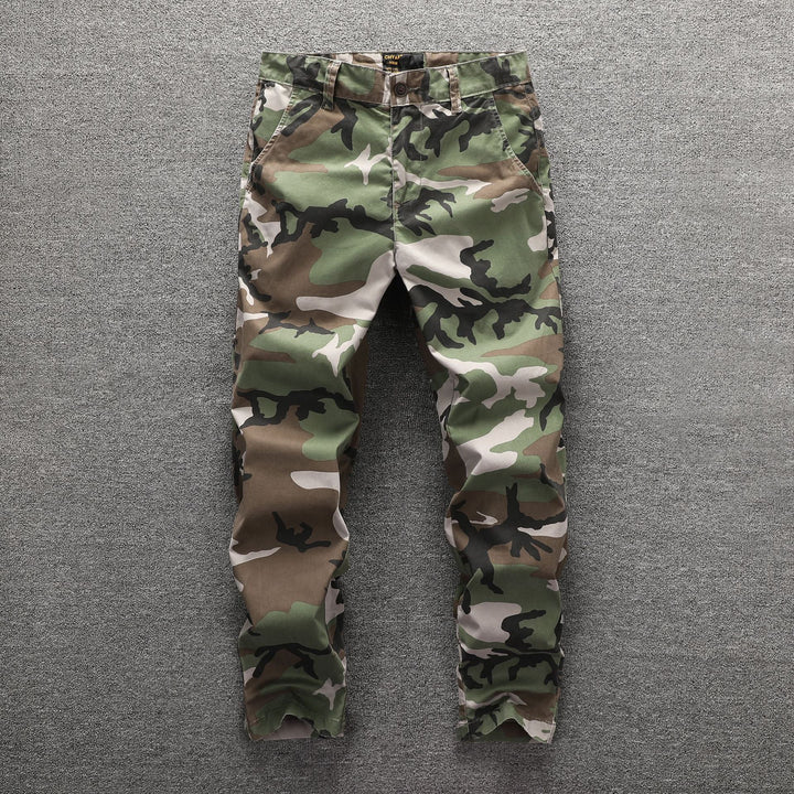 Men's twill pants in camouflage pattern with straight cut and belt loops Mune Fashion