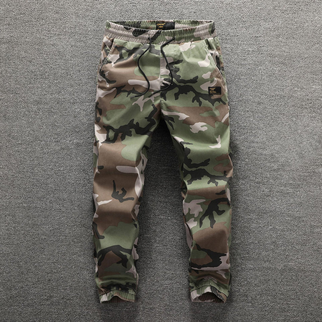 Men's cargo pants in camouflage look with elastic waistband and drawstring Mune Fashion