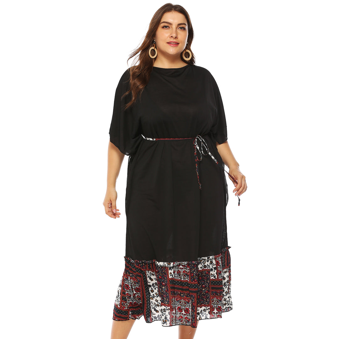 Women's casual dress with decorative waist lacing and floral accents Mune Fashion