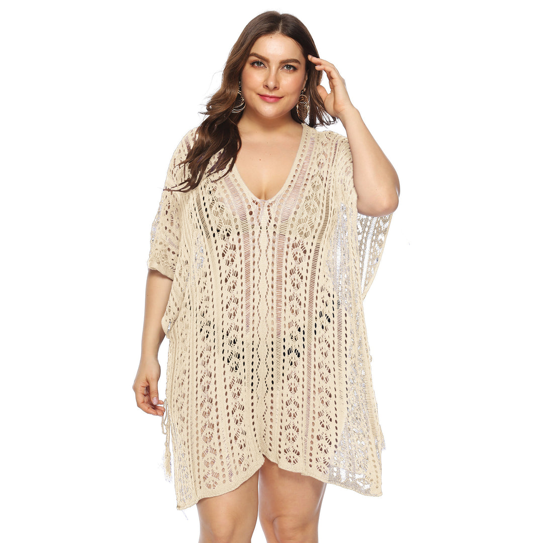 Women's airy crochet beach cover-up with elegant V-neck Mune Fashion