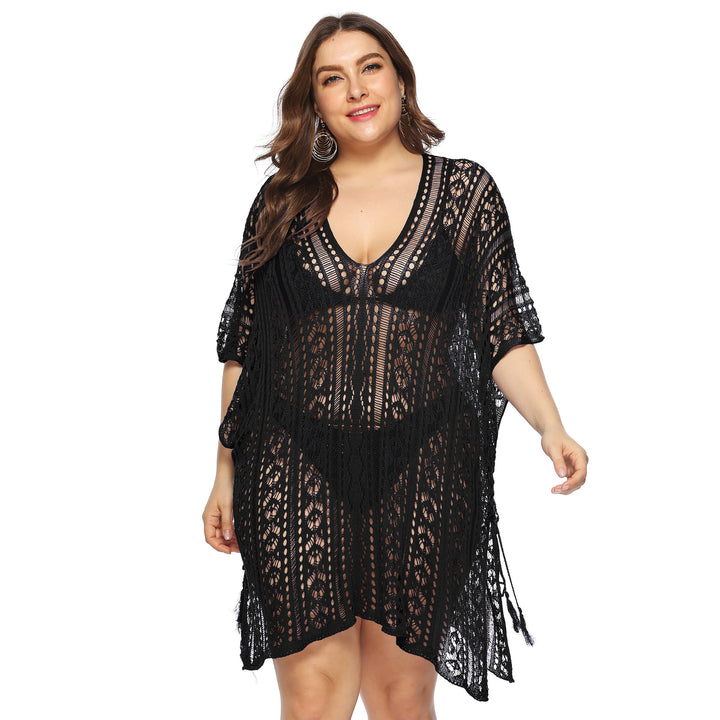 Women's airy crochet beach cover-up with elegant V-neck Mune Fashion