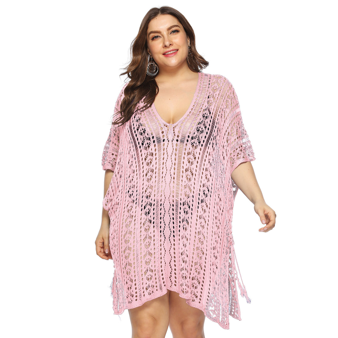 Women's airy crochet beach cover-up with elegant V-neck Mune Fashion
