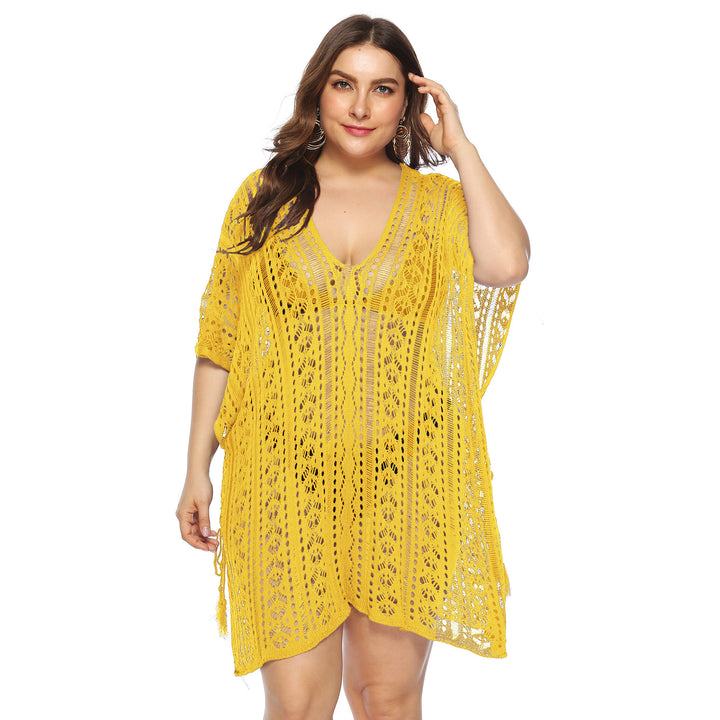 Women's airy crochet beach cover-up with elegant V-neck Mune Fashion
