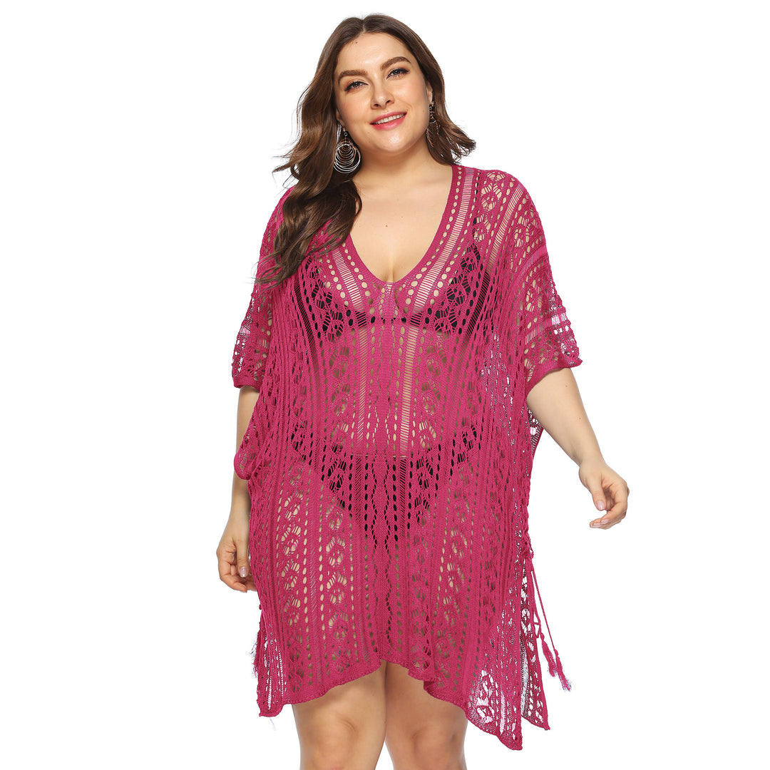 Women's airy crochet beach cover-up with elegant V-neck Mune Fashion