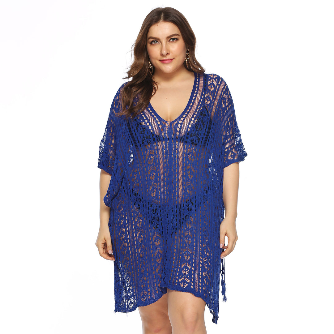 Women's airy crochet beach cover-up with elegant V-neck Mune Fashion