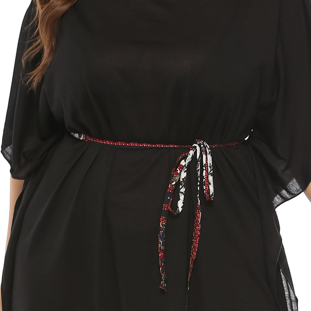 Women's casual dress with decorative waist lacing and floral accents Mune Fashion