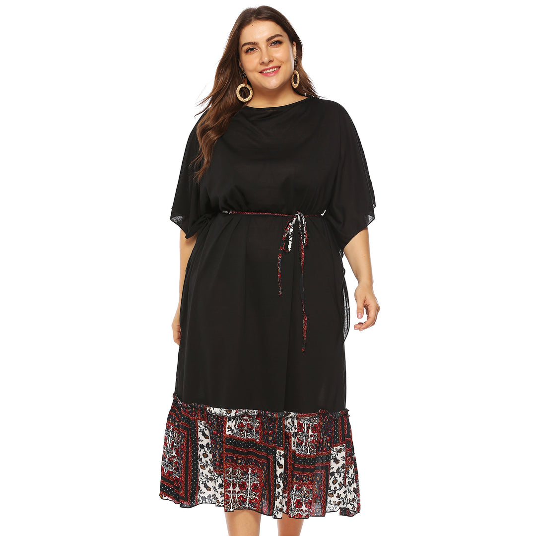 Women's casual dress with decorative waist lacing and floral accents Mune Fashion