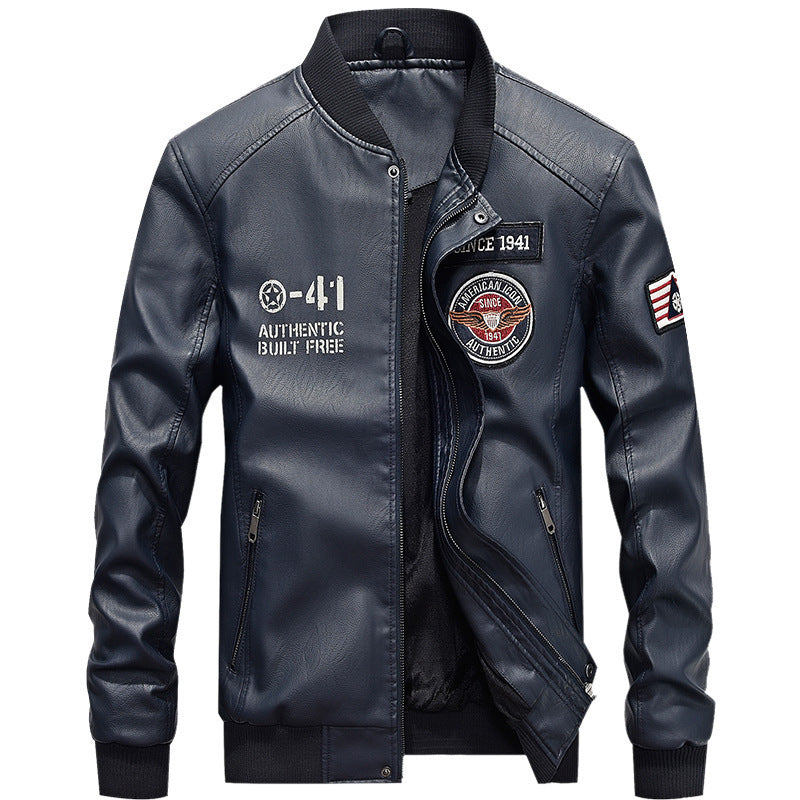 Men's Fashion Faux Leather Bomber Jacket Mune Fashion