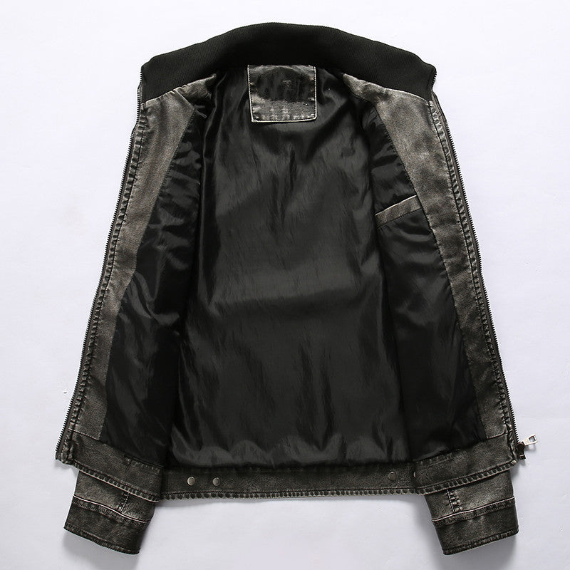 Men's vintage-inspired biker jacket in leather look with utility pockets and stand-up collar Mune Fashion