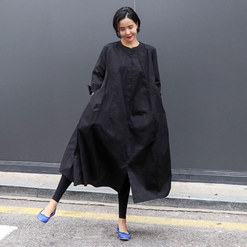 Women’s Oversize Shirt Dress with Boxy A-Line, Hidden Button Placket and Side Pockets Mune Fashion