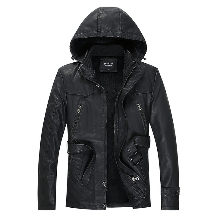 Men's leather jacket with hood and teddy lining, multifunctional utility biker jacket Mune Fashion