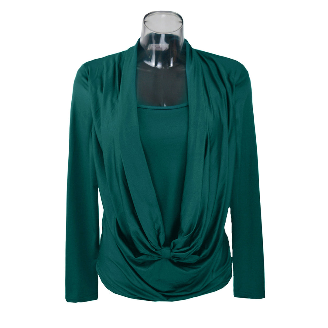 Women Elegant Draped Wrap Top with Front Knot Detail & Integrated Spaghetti Strap Camisole Mune Fashion