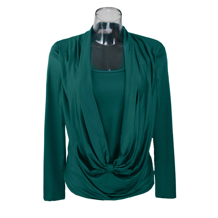 Women Elegant Draped Wrap Top with Front Knot Detail & Integrated Spaghetti Strap Camisole Mune Fashion
