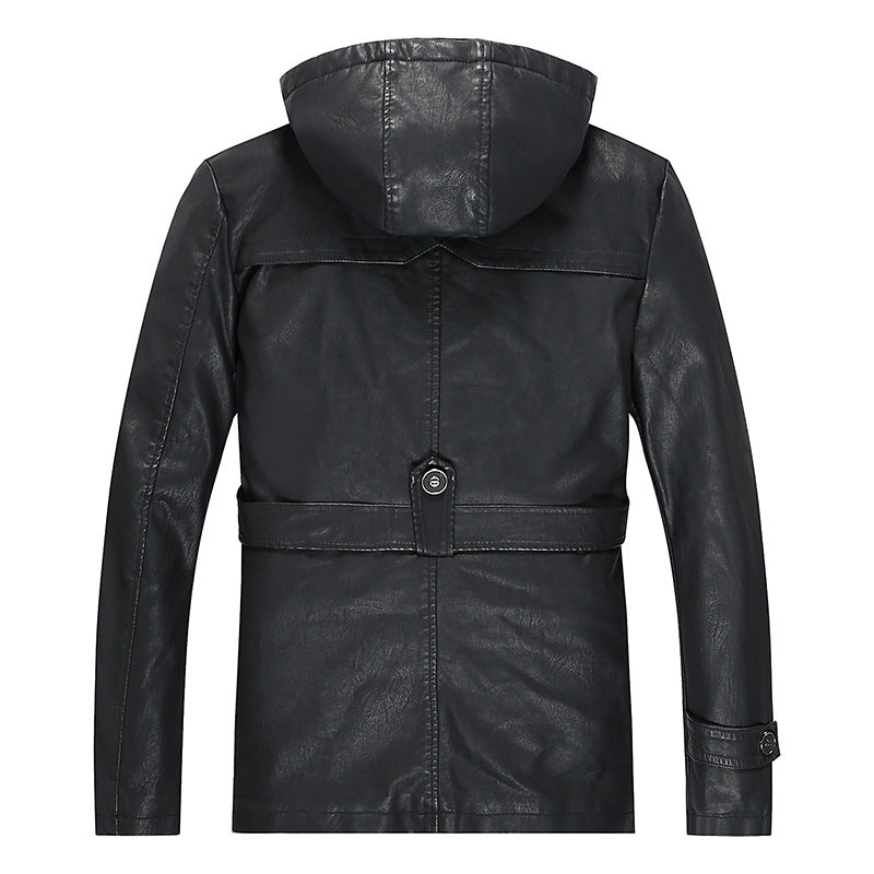 Men's leather jacket with hood and teddy lining, multifunctional utility biker jacket Mune Fashion