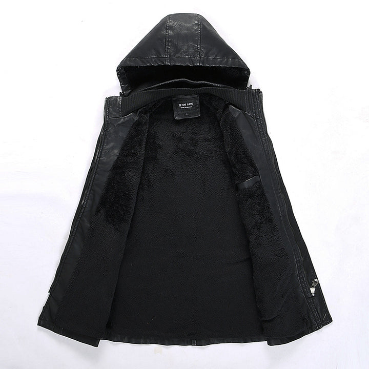 Men's leather jacket with hood and teddy lining, multifunctional utility biker jacket Mune Fashion