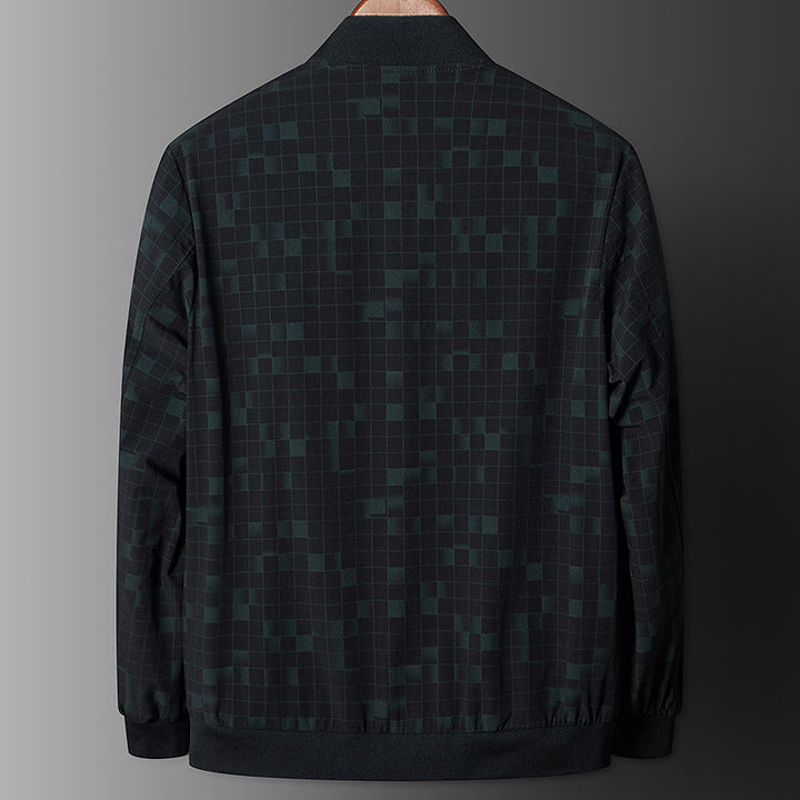 Men's slim fit bomber jacket with fine pixel check and full-length zipper Mune Fashion