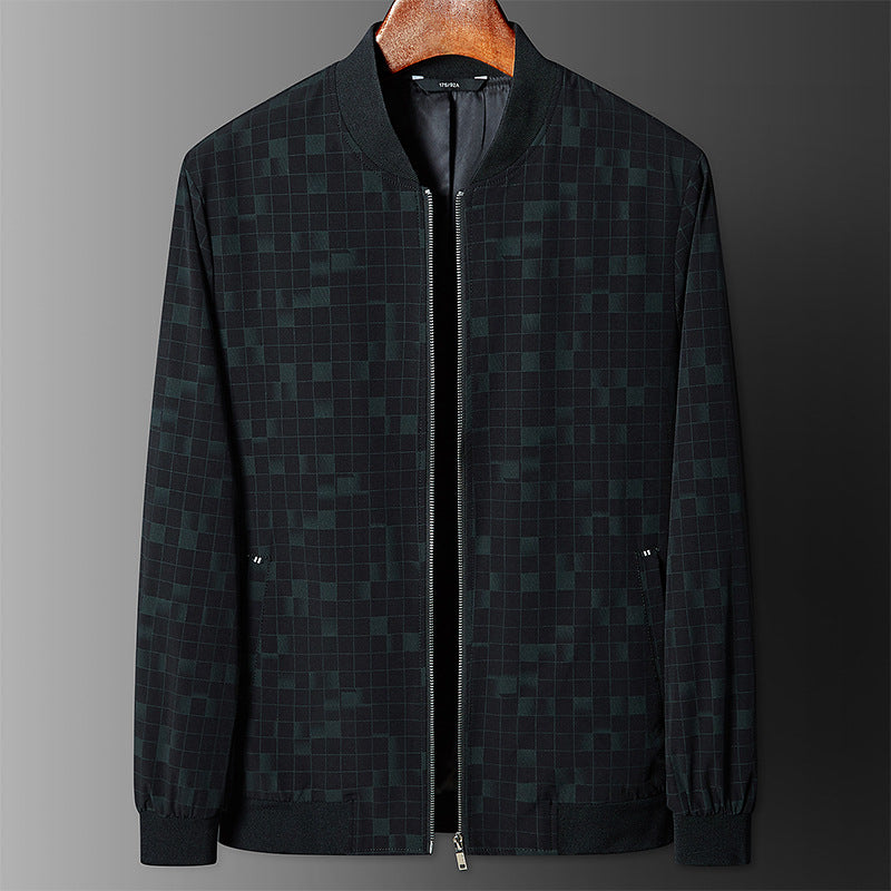 Men's slim fit bomber jacket with fine pixel check and full-length zipper Mune Fashion