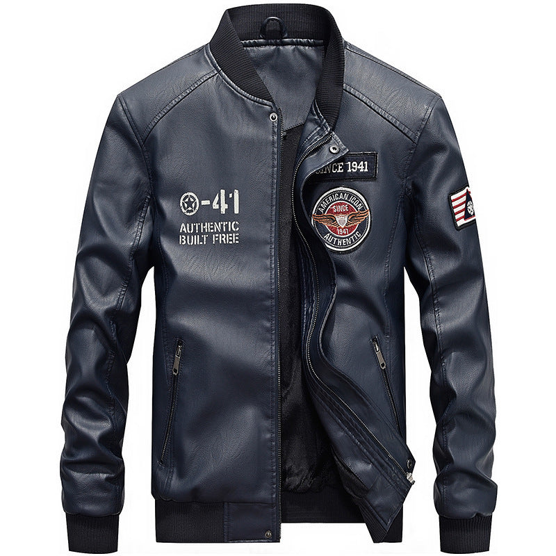 Men's Fashion Faux Leather Bomber Jacket Mune Fashion