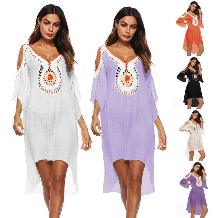 Women's elegant beach cover-up with unique crochet decoration Mune Fashion