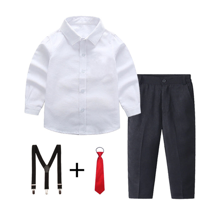 Women elegant outfit set with shirt, pants, suspenders and tie Mune Fashion