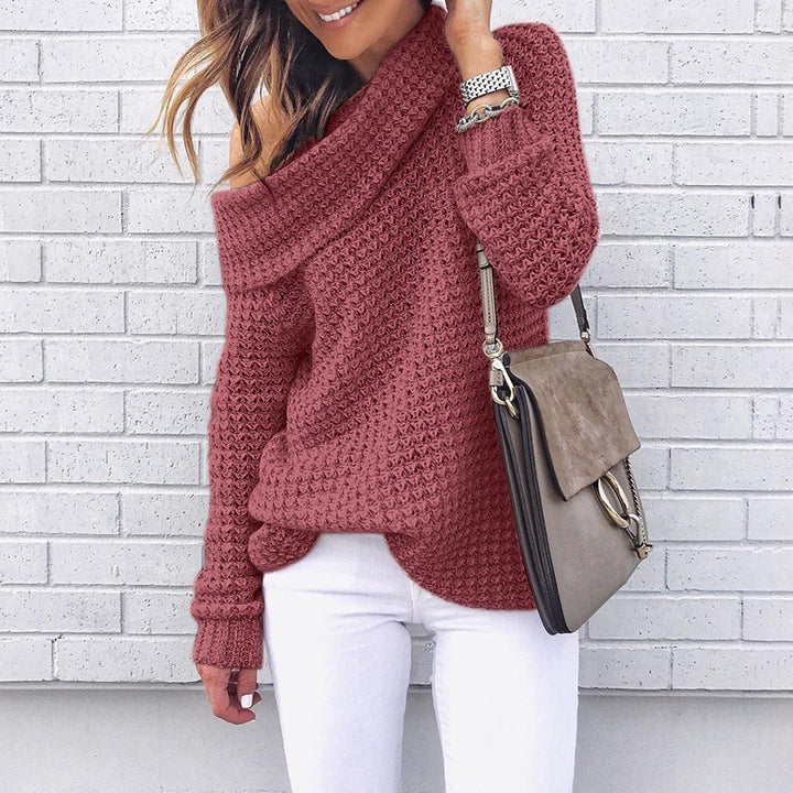 Damen Grobstrickpullover mit weitem Carmenausschnitt und Strukturmuster Drune