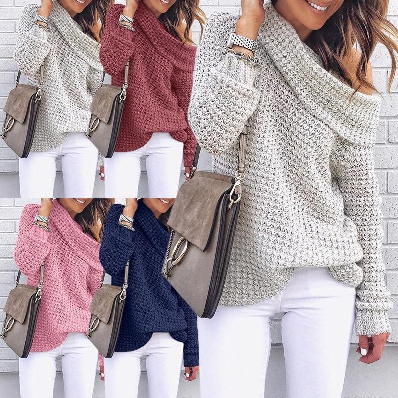 Damen Grobstrickpullover mit weitem Carmenausschnitt und Strukturmuster Drune