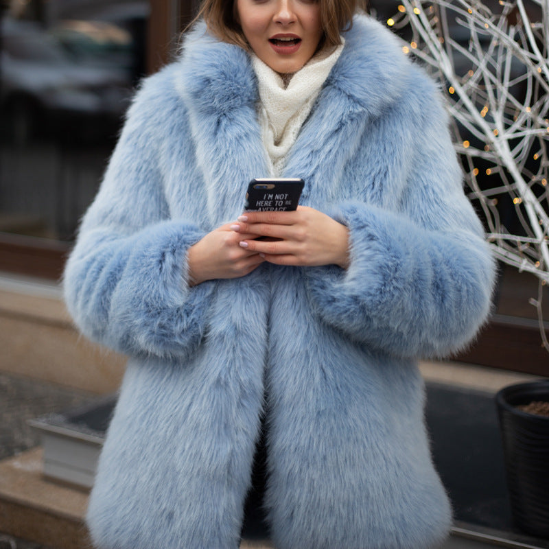 Ladies Luxurious Faux Fur Coat with Voluminous Sleeves Mune