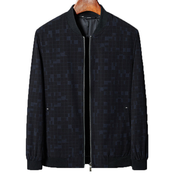 Men's Lightweight Checked Pixel Bomber Jacket with Stand Collar, Full Zip and Ribbed Cuffs Mune Fashion