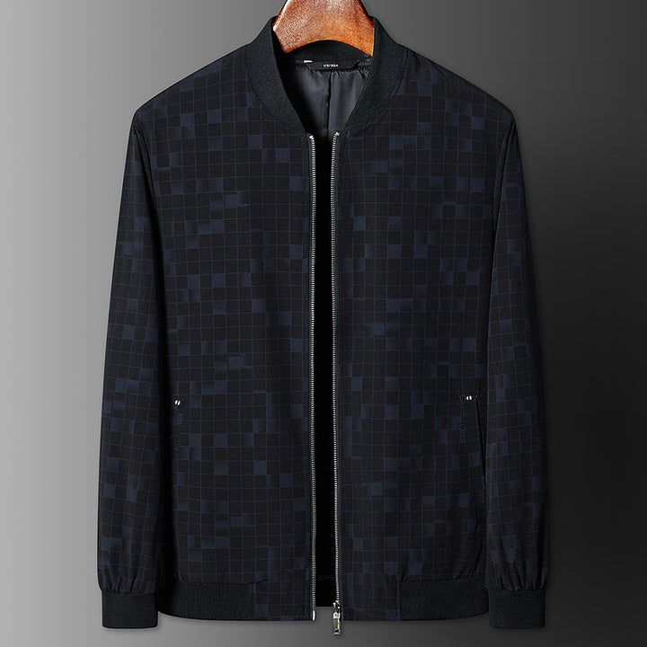 Men's slim fit bomber jacket with fine pixel check and full-length zipper Mune Fashion