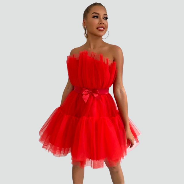Mune | Fitted dress in tulle with layered skirt