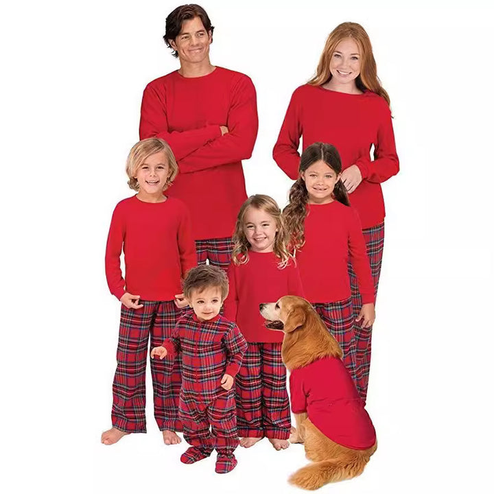 Christmas pajama set with reindeer motif and check pattern