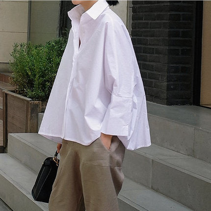 Women's Oversize Boxy Shirt Blouse with Extended Back and Dropped Shoulder Mune Fashion