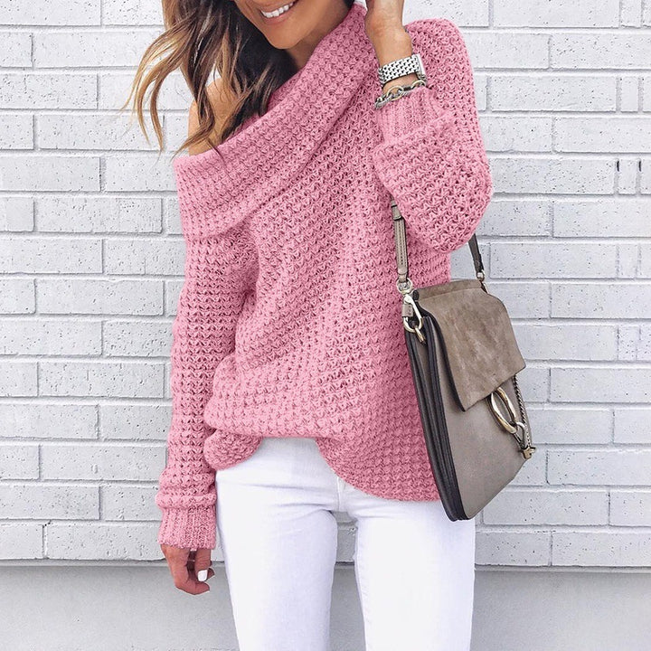 Damen Grobstrickpullover mit weitem Carmenausschnitt und Strukturmuster Drune
