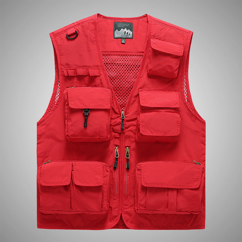 Men's Multifunctional Canvas Utility Vest with High Stand Collar and Multiple Flap Pockets Mune Fashion