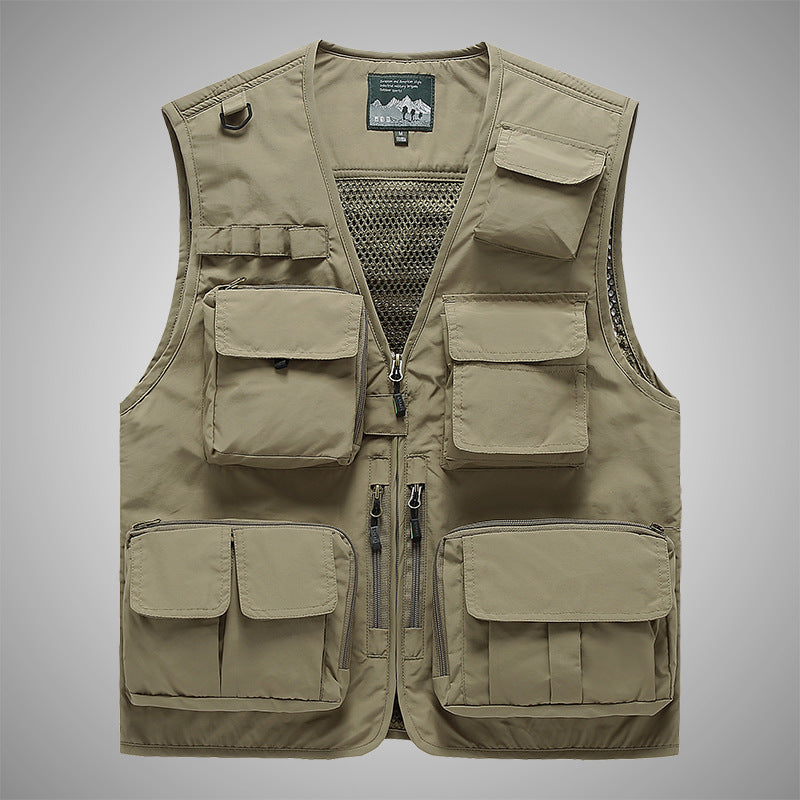 Men's Multifunctional Canvas Utility Vest with High Stand Collar and Multiple Flap Pockets Mune Fashion