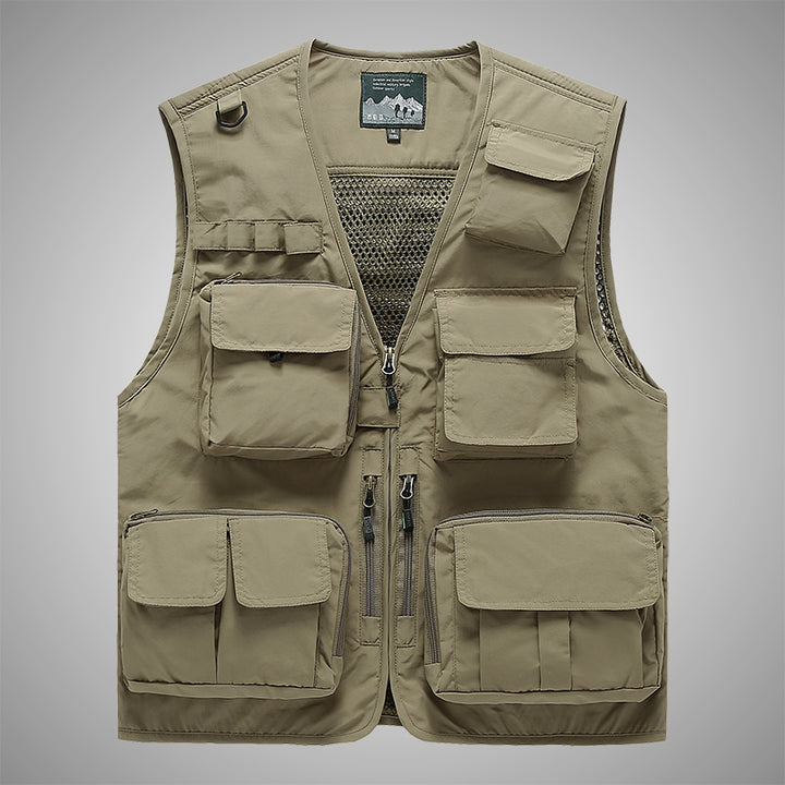 Men's Multifunctional Canvas Utility Vest with High Stand Collar and Multiple Flap Pockets Mune Fashion