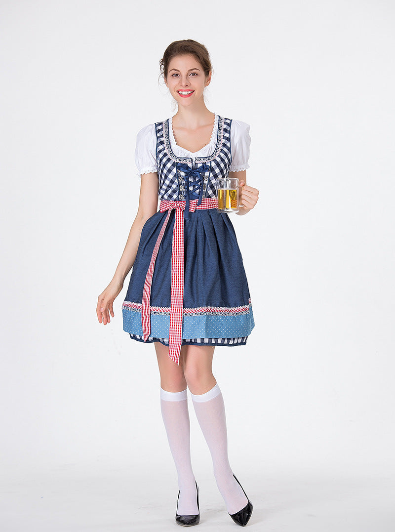 Ladies traditional Oktoberfest Dirndl with ruffled blouse, laced bodice and bow apron Mune Fashion