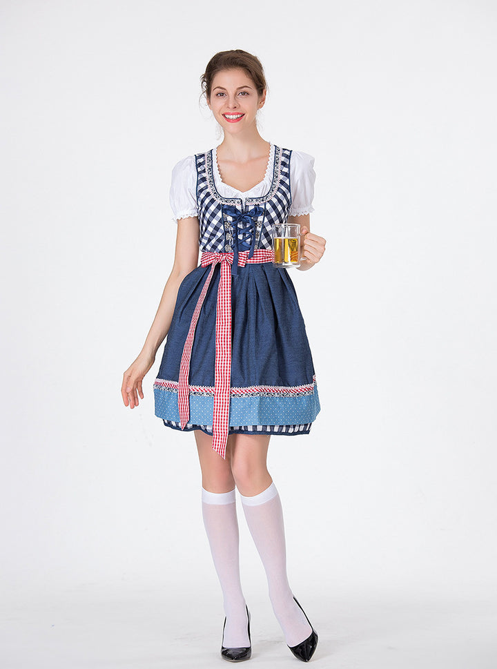 Ladies traditional Oktoberfest Dirndl with ruffled blouse, laced bodice and bow apron Mune Fashion