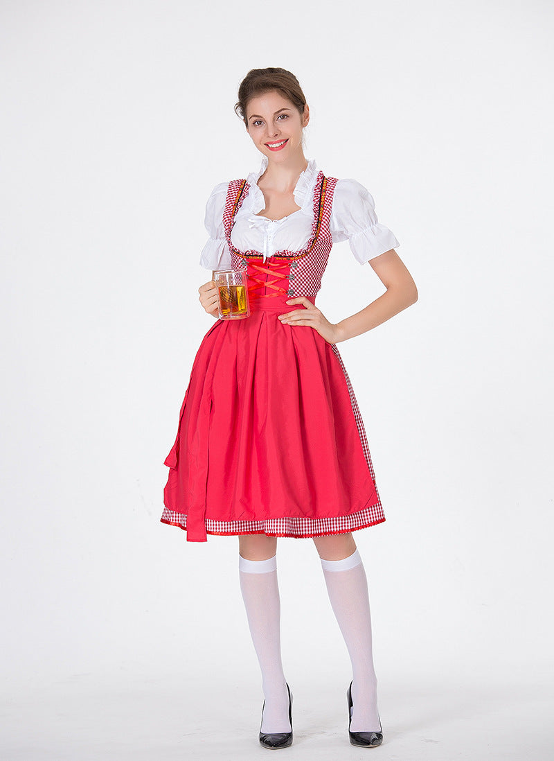 Ladies traditional Oktoberfest Dirndl with ruffled blouse, laced bodice and bow apron Mune Fashion