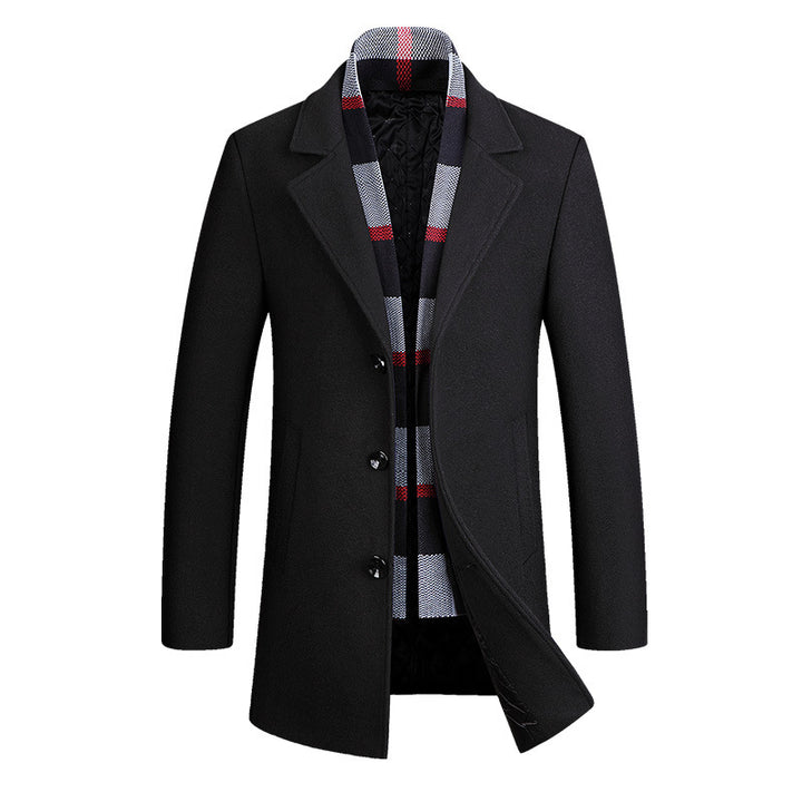 Men's single-breasted short coat made of wool blend with quilted inner lining and classic lapel Mune Fashion