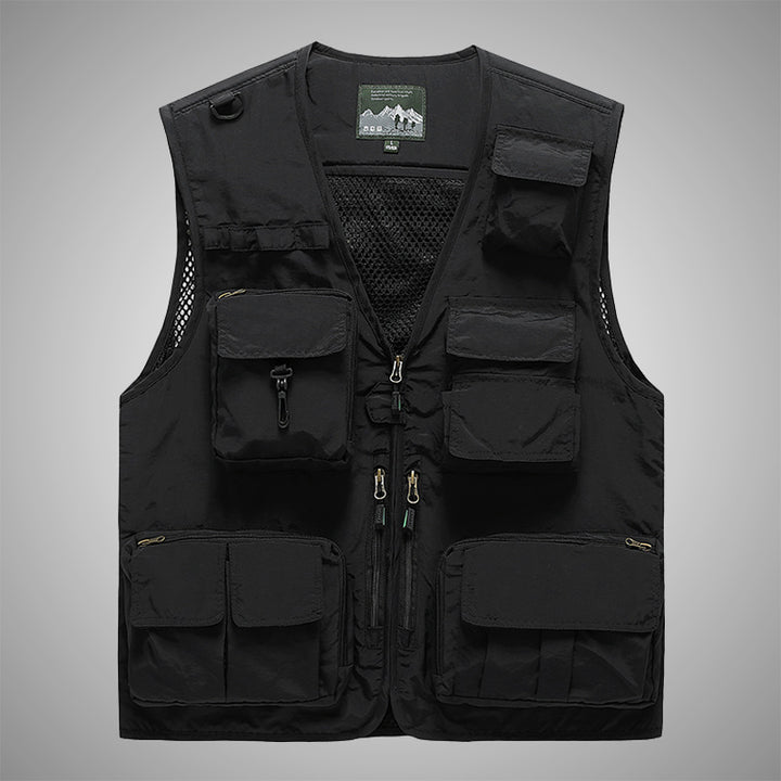 Men's Multifunctional Canvas Utility Vest with High Stand Collar and Multiple Flap Pockets Mune Fashion