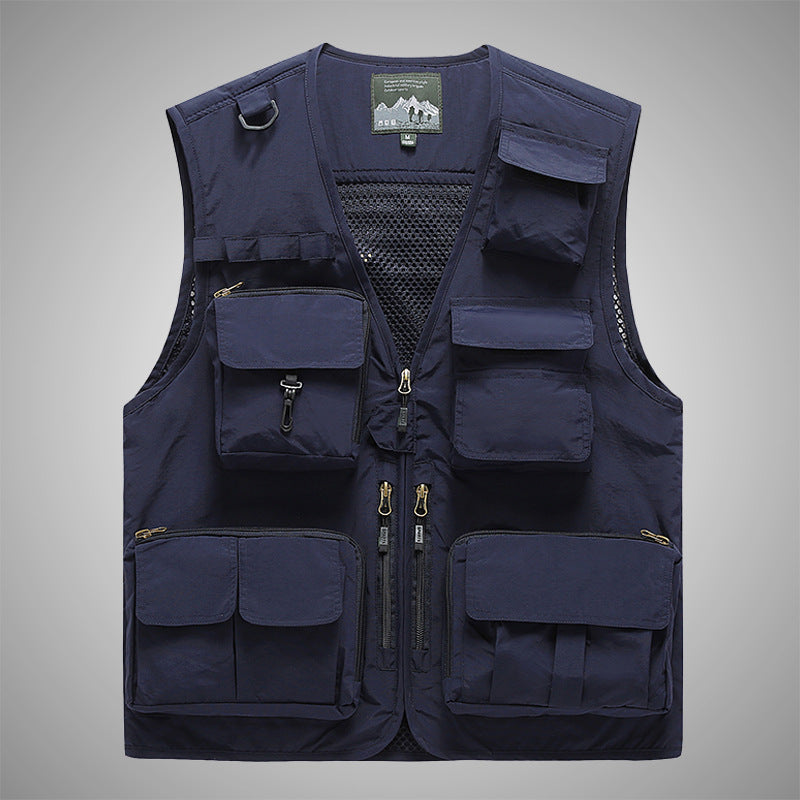 Men's Multifunctional Canvas Utility Vest with High Stand Collar and Multiple Flap Pockets Mune Fashion