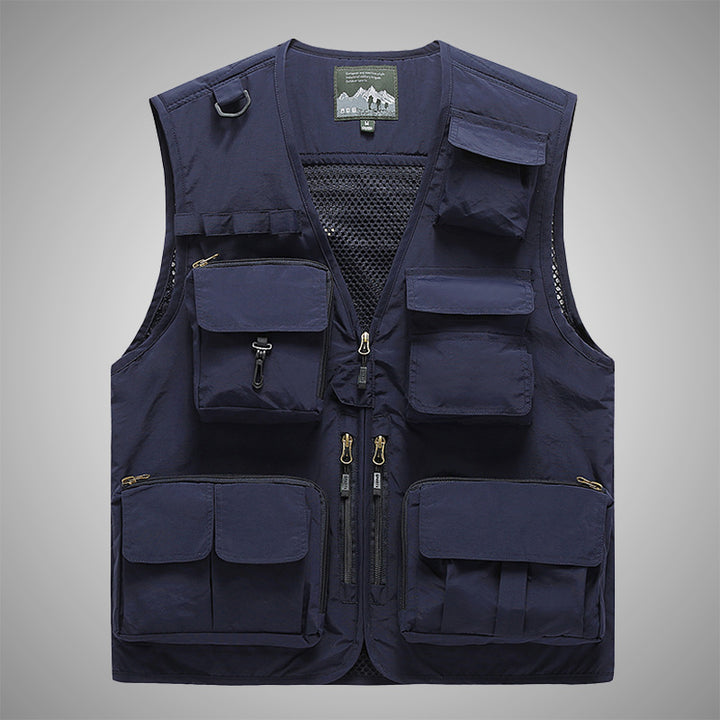 Men's Multifunctional Canvas Utility Vest with High Stand Collar and Multiple Flap Pockets Mune Fashion