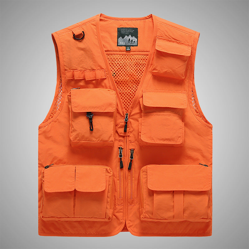 Men's Multifunctional Canvas Utility Vest with High Stand Collar and Multiple Flap Pockets Mune Fashion
