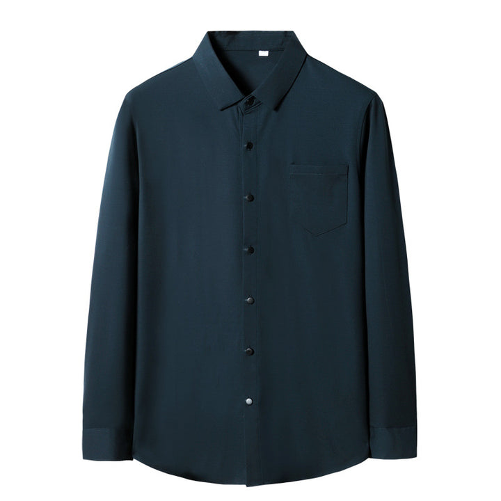 Men's Elegant Long-Sleeved Shirt with Chest Pocket and Kent Collar Mune Fashion