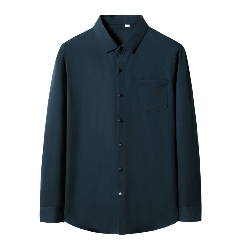 Men's Elegant Long-Sleeved Shirt with Chest Pocket and Kent Collar Mune Fashion