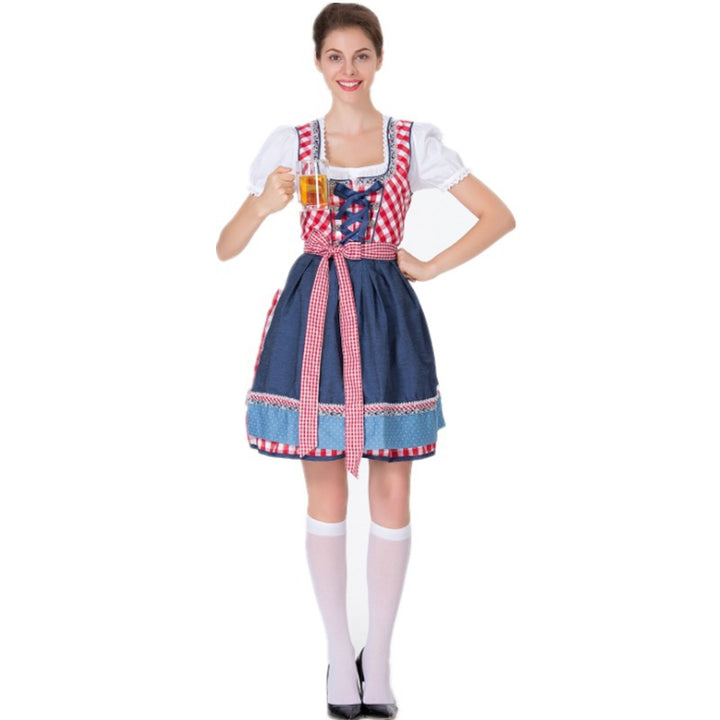 Ladies traditional Oktoberfest Dirndl with ruffled blouse, laced bodice and bow apron Mune Fashion