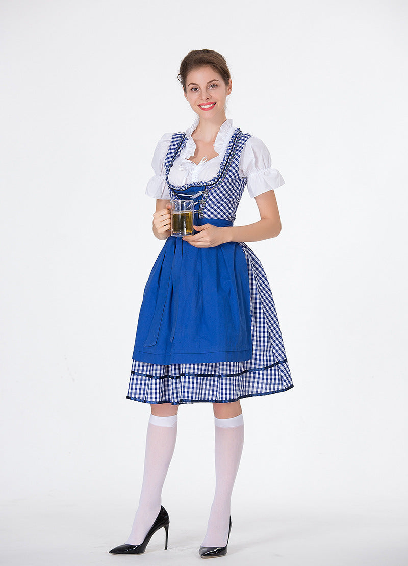Ladies traditional Oktoberfest Dirndl with ruffled blouse, laced bodice and bow apron Mune Fashion