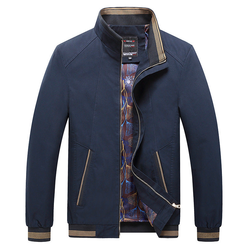 Men's Lightweight Harrington Jacket with Stand-Up Collar, Concealed Zipper, Striped Ribbed Cuffs & Patterned Lining Mune Fashion