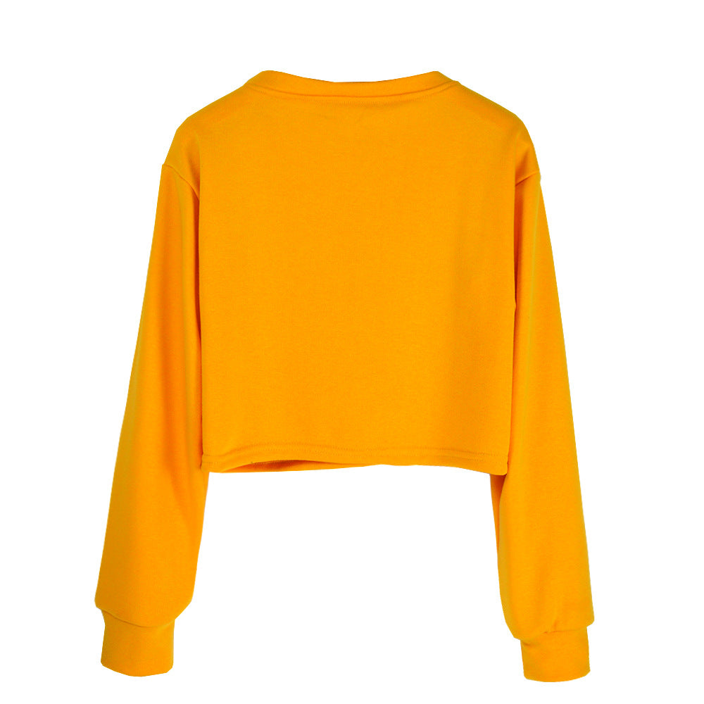 Ladies Short Cropped Sweatshirt with Print, Round Neck and Long Sleeves Mune Fashion